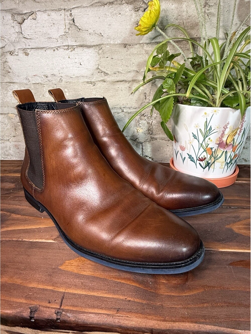 Joseph Abboud Men's Brown Leather Chelsea Ankle Boot Round Toe US 10.5 D